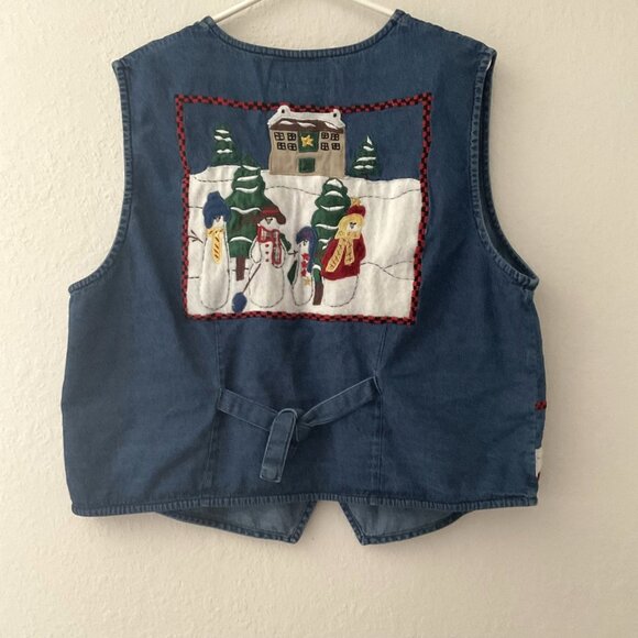 VINTAGE DRESS BARN HOLIDAY SNOWFLAKE DENIM VEST PLUS - Picture 4 of 7